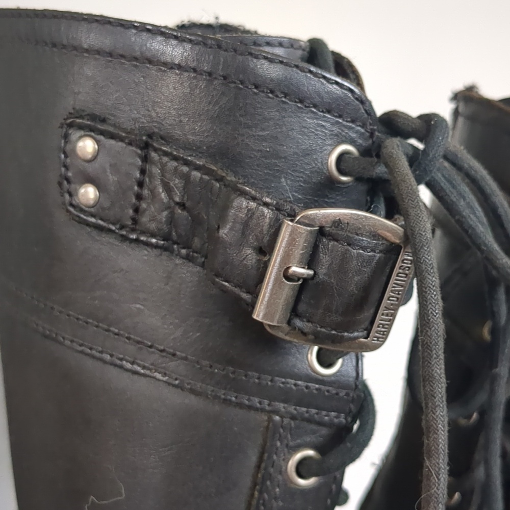 Harley-Davidson Womens 7.5 Alexa Back Lace Black Leather Motorcycle Boots - Picture 4 of 11